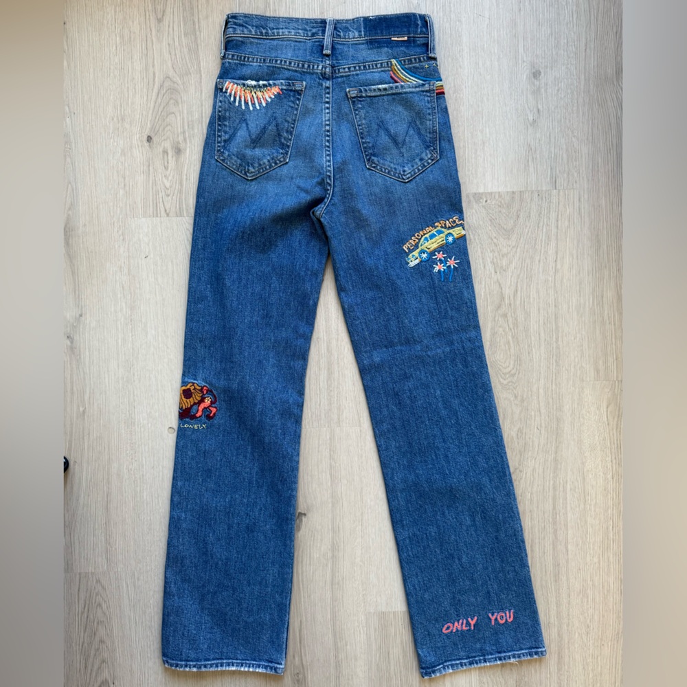 EUC MOTHER Superior Rambler Embroidered Blue Denim Jeans Size 24 - Picture 10 of 16